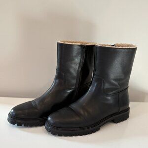 Loeffler Randall Damian Size 10 Black Leather Lug Sole Boot